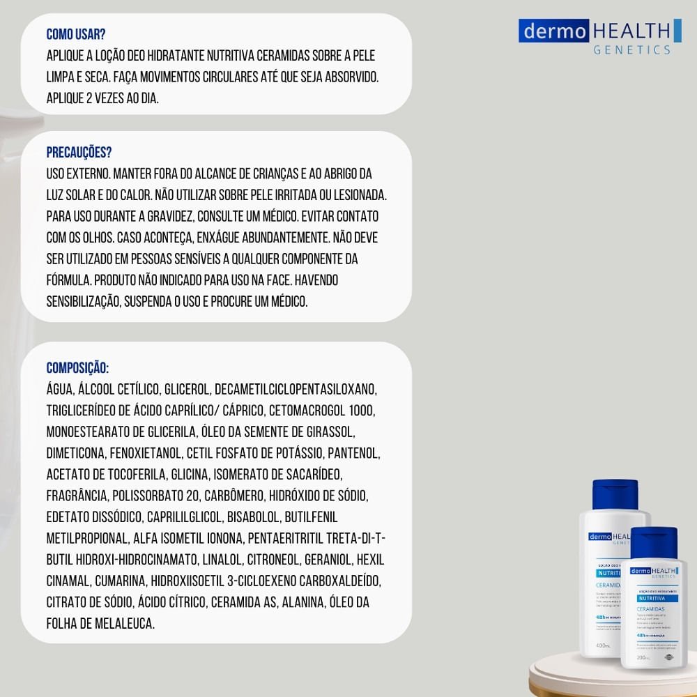 Loção Hidratante DERMOHEALTH Nutritiva Ceramidas 200ml 200ml 3