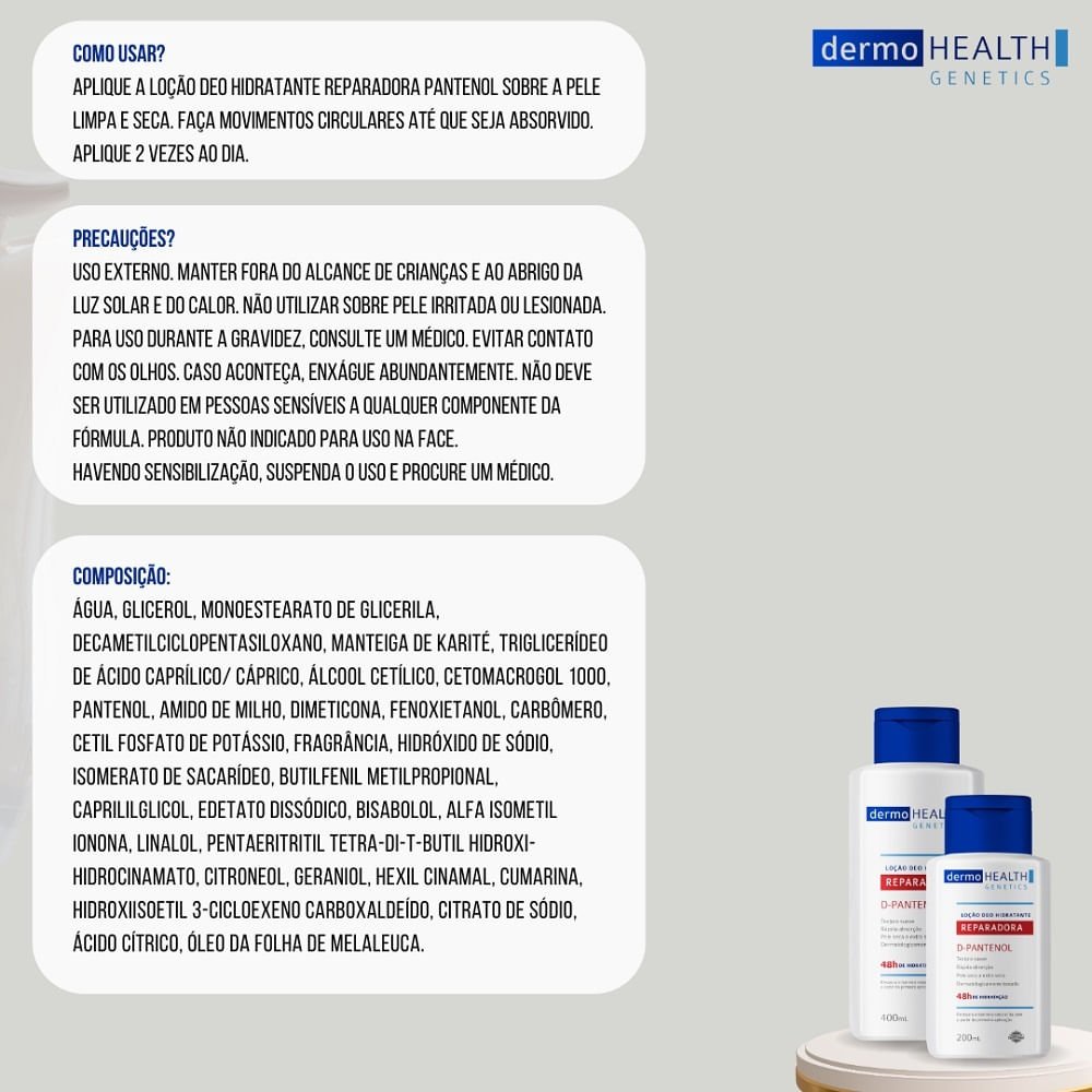 Loção Hidratante Reparadora Dermo Health D-Pantenol 200ml 200ml 3