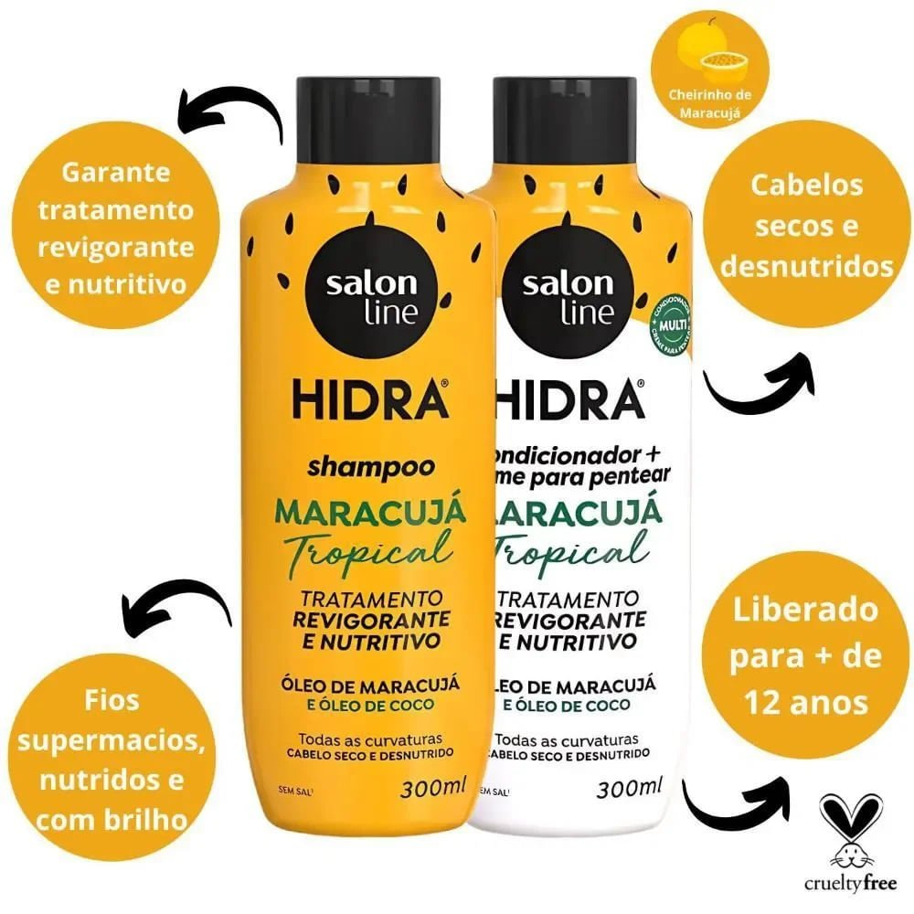 Kit Shampoo Salon Line Hidra Maracujá Tropical 300ml + Condicionador 300ml ÚNICO 4