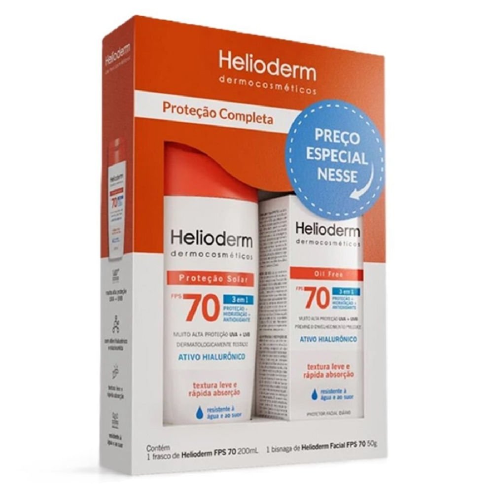 Kit Protetor Solar Corporal Helioderm Fps70 200ml + Protetor Facial Fps70 50g ÚNICO 2