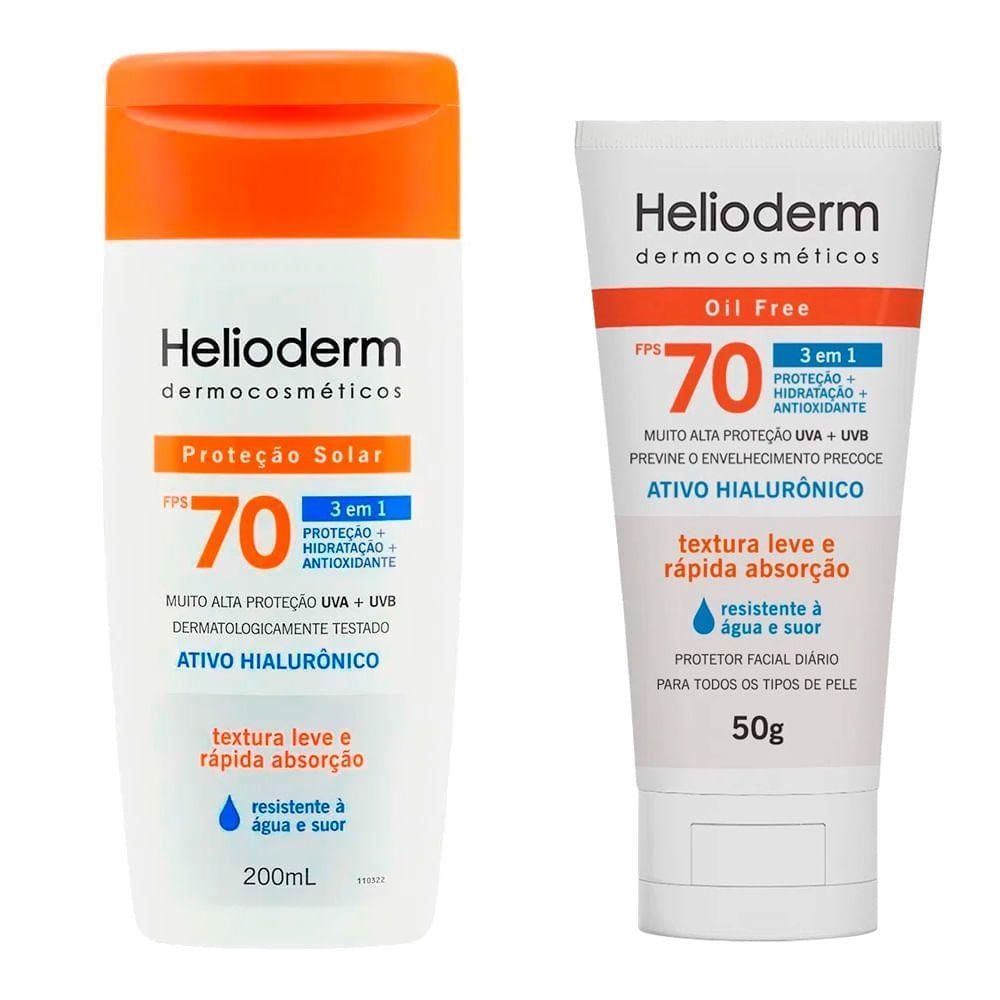 Kit Protetor Solar Corporal Helioderm Fps70 200ml + Protetor Facial Fps70 50g ÚNICO 3