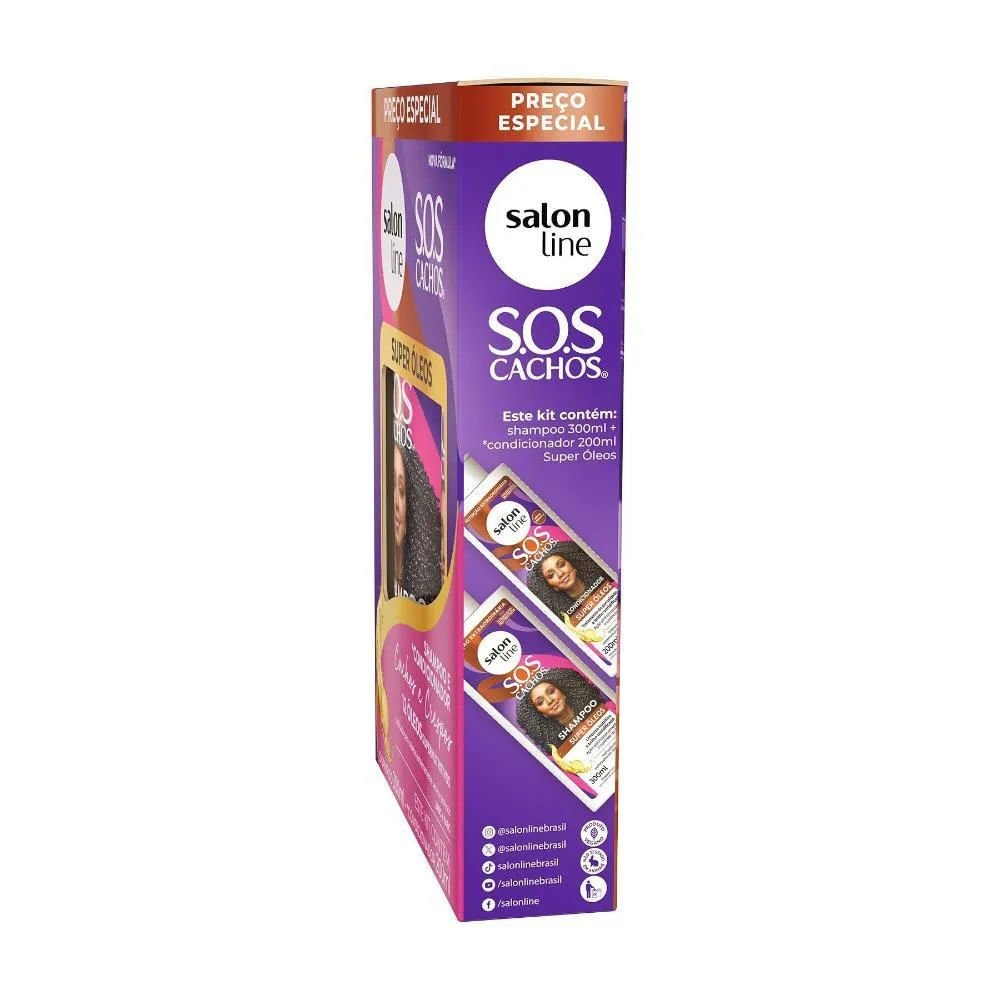 Kit Shampoo Salon Line SOS Cachos Super Óleos 300ml + Condicionador 200ml ÚNICO 5