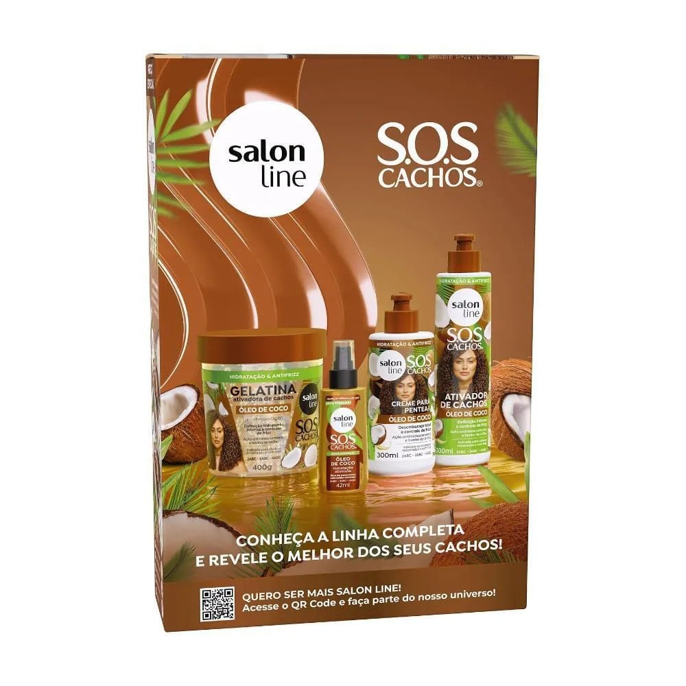 Kit Shampoo Salon Line SOS Cachos Óleo de Coco 300ml + Condicionador 200ml ÚNICO 2