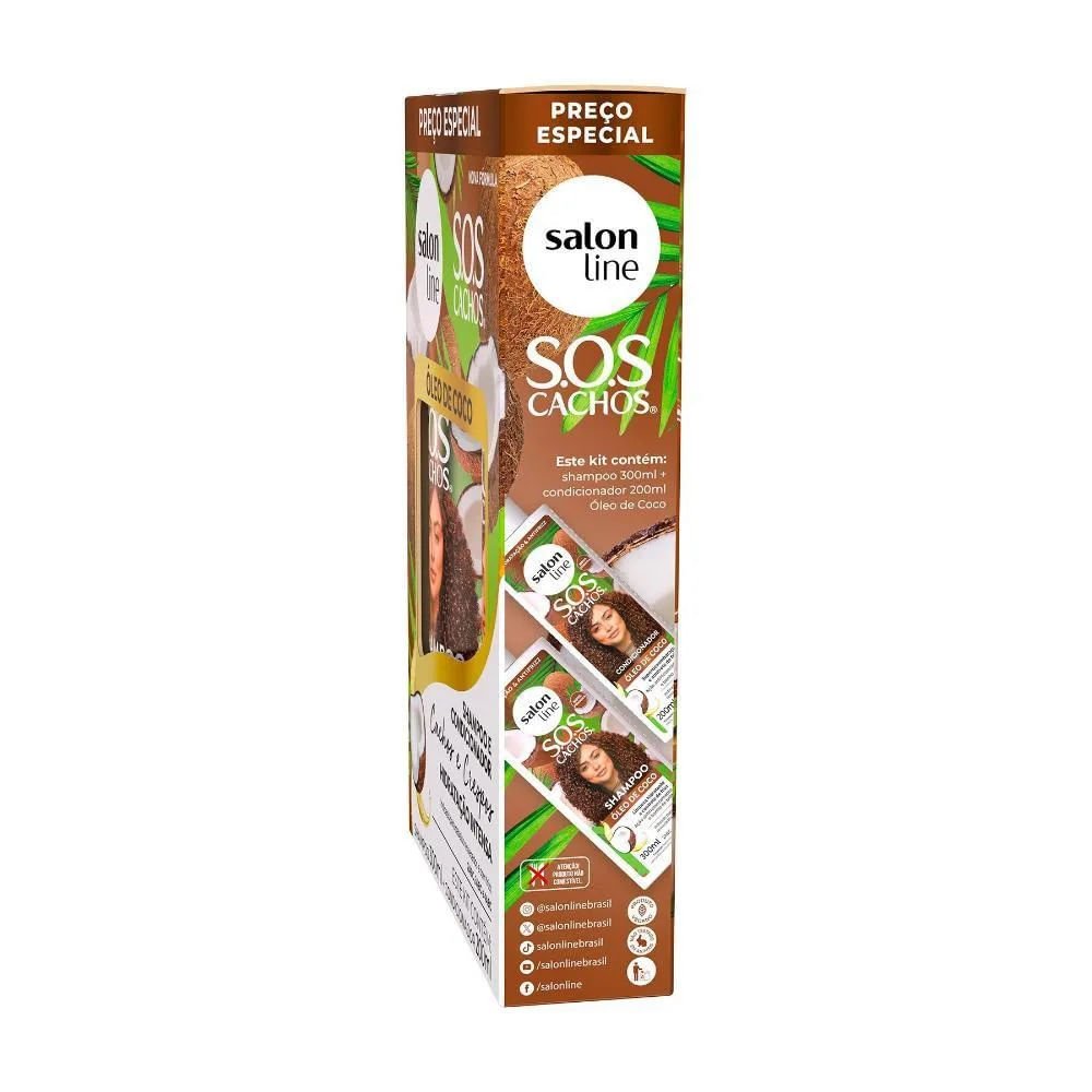 Kit Shampoo Salon Line SOS Cachos Óleo de Coco 300ml + Condicionador 200ml ÚNICO 5