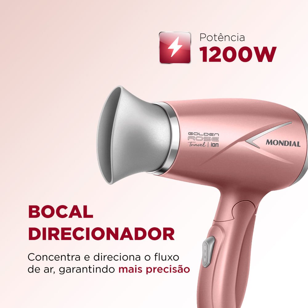 Secador de Cabelo Mondial Travel 1200W Bivolt SC-47-GR Golden/Rose Rosa 3