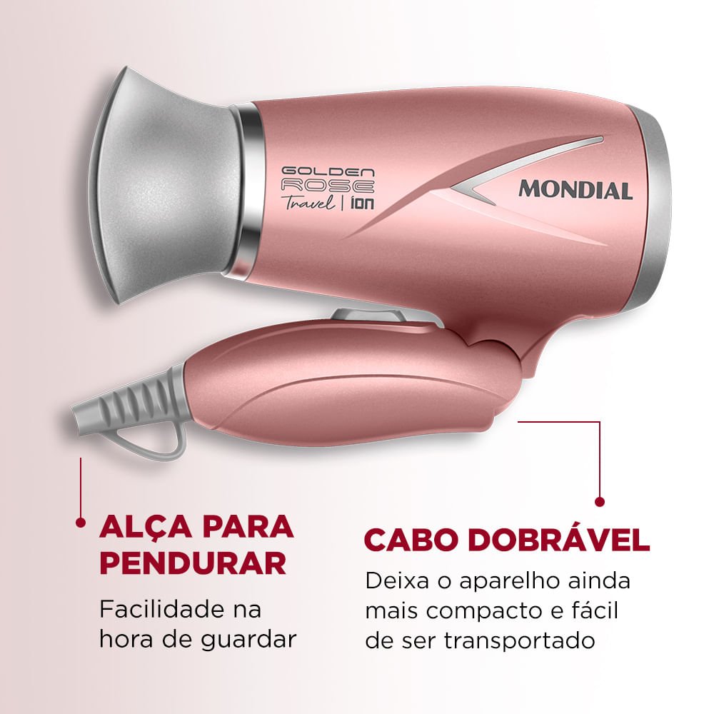Secador de Cabelo Mondial Travel 1200W Bivolt SC-47-GR Golden/Rose Rosa 5