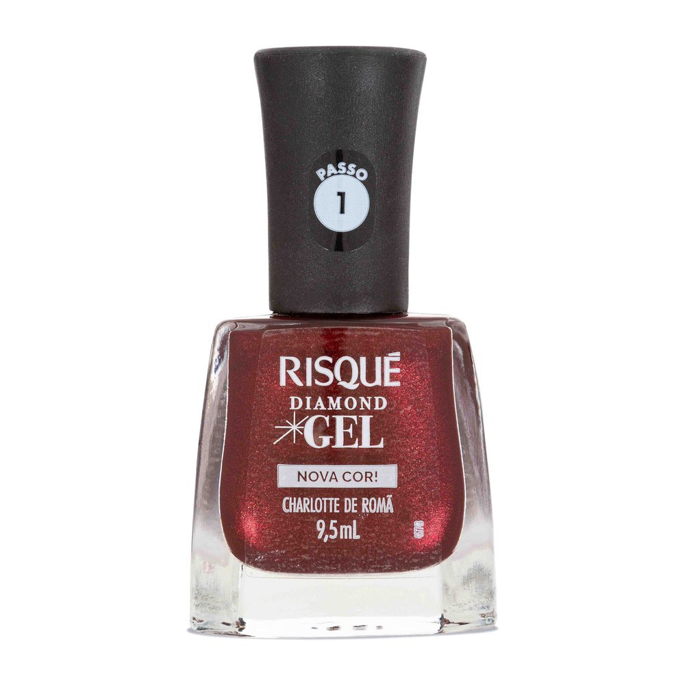 Esmalte Vermelho Risqué Diamond Gel Charlotte de Romã Metálico 9,5 ml