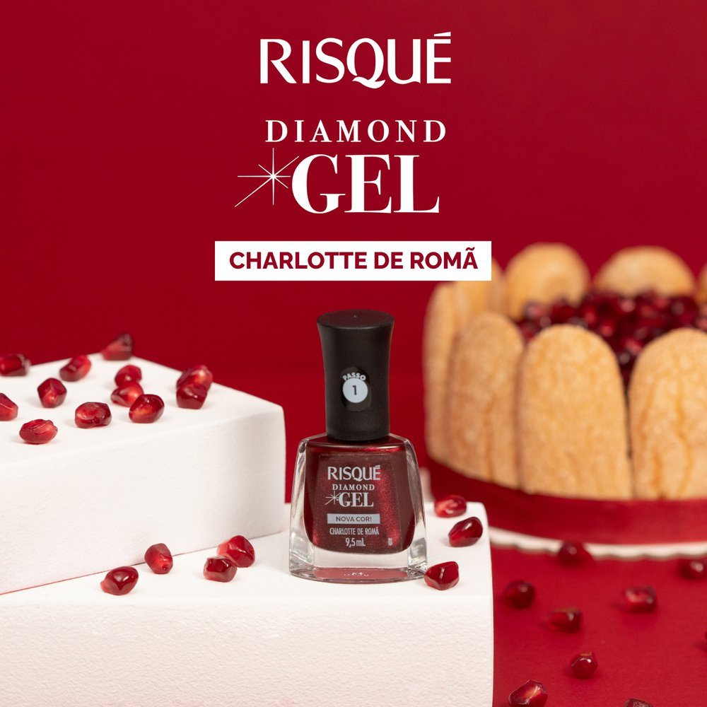 Esmalte Vermelho Risqué Diamond Gel Charlotte de Romã Metálico 9,5 ml Charlotte De Romã 2