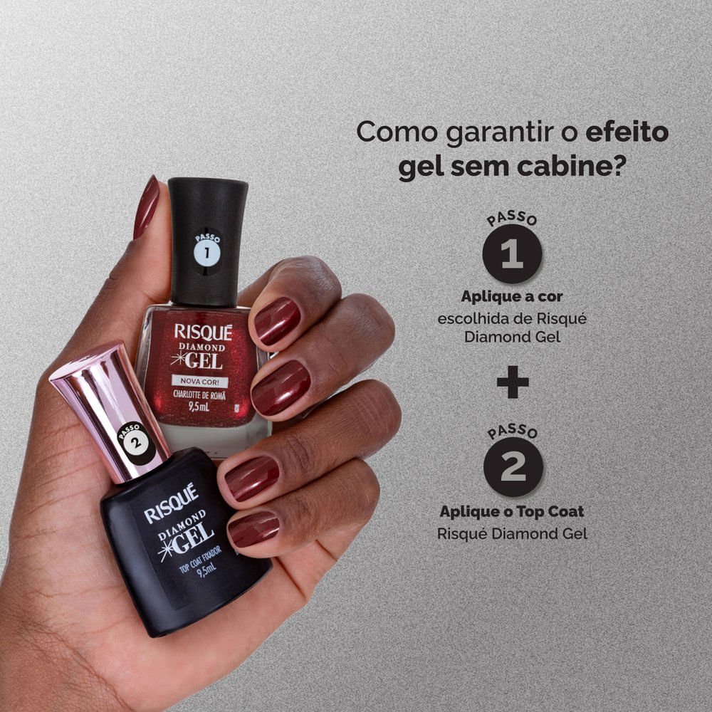 Esmalte Vermelho Risqué Diamond Gel Charlotte de Romã Metálico 9,5 ml Charlotte De Romã 3