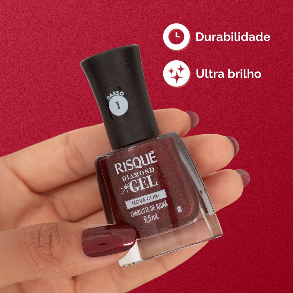 Esmalte Vermelho Risqué Diamond Gel Charlotte de Romã Metálico 9,5 ml Charlotte De Romã 4