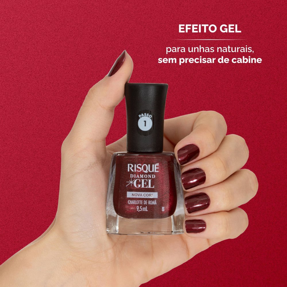 Esmalte Vermelho Risqué Diamond Gel Charlotte de Romã Metálico 9,5 ml Charlotte De Romã 7