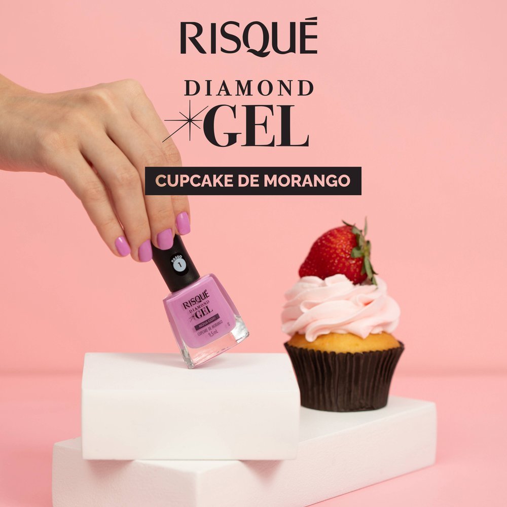 Esmalte Rosa Risqué Diamond Gel Cupcake de Morango Cremoso 9,5 ml Cupcake De Morango 2