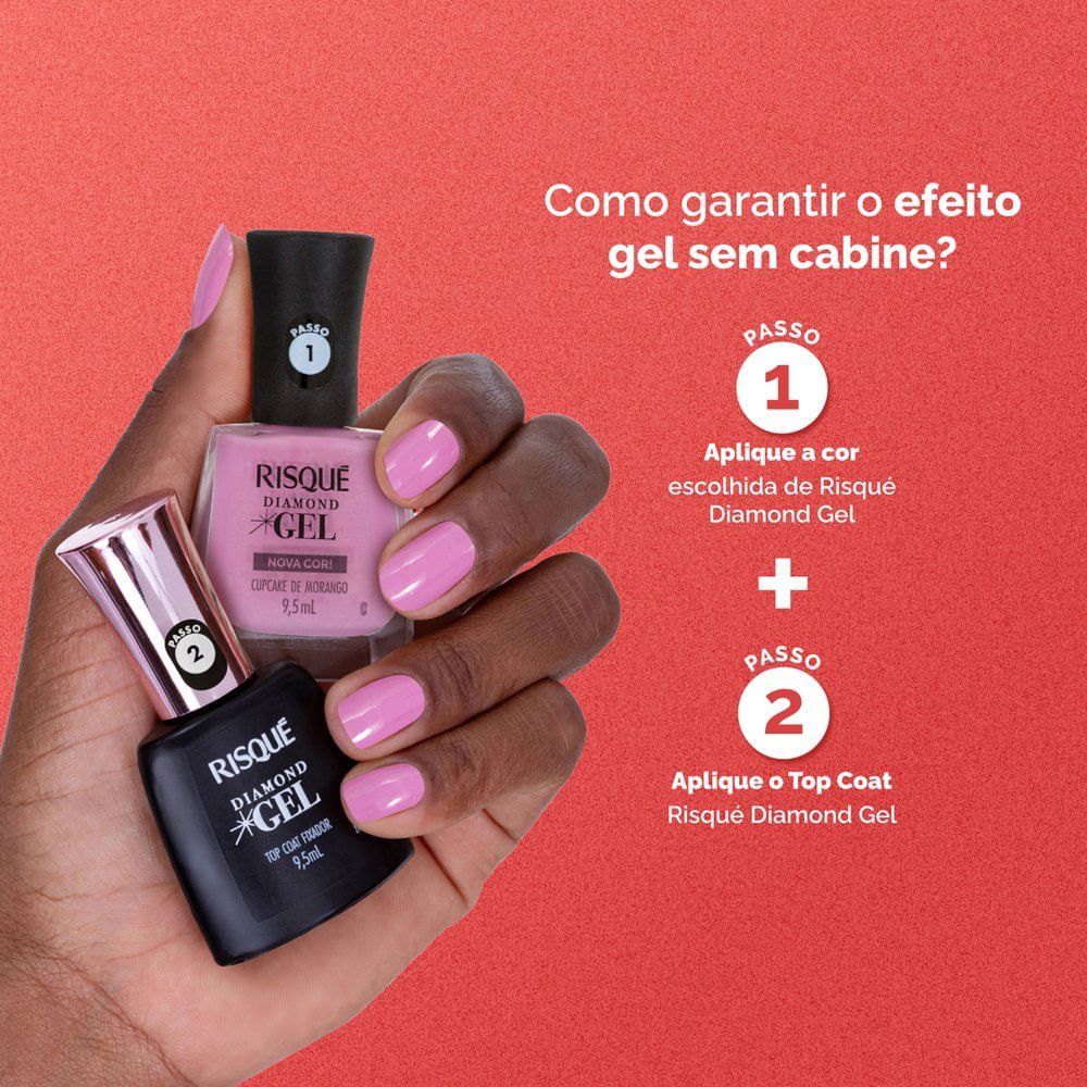 Esmalte Rosa Risqué Diamond Gel Cupcake de Morango Cremoso 9,5 ml Cupcake De Morango 3