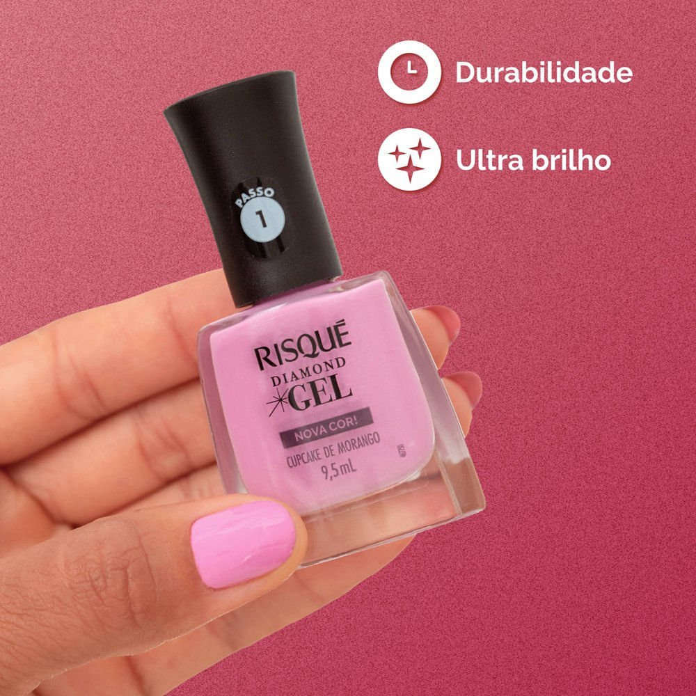 Esmalte Rosa Risqué Diamond Gel Cupcake de Morango Cremoso 9,5 ml Cupcake De Morango 4