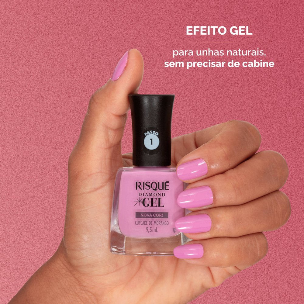 Esmalte Rosa Risqué Diamond Gel Cupcake de Morango Cremoso 9,5 ml Cupcake De Morango 7