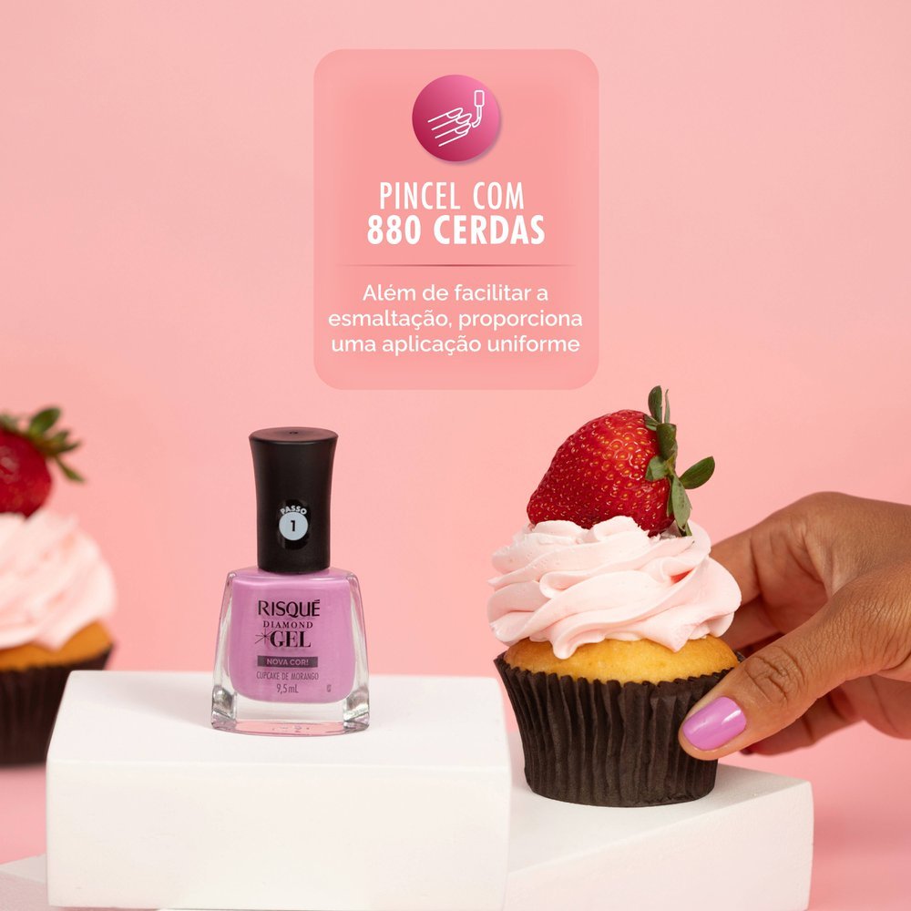 Esmalte Rosa Risqué Diamond Gel Cupcake de Morango Cremoso 9,5 ml Cupcake De Morango 8