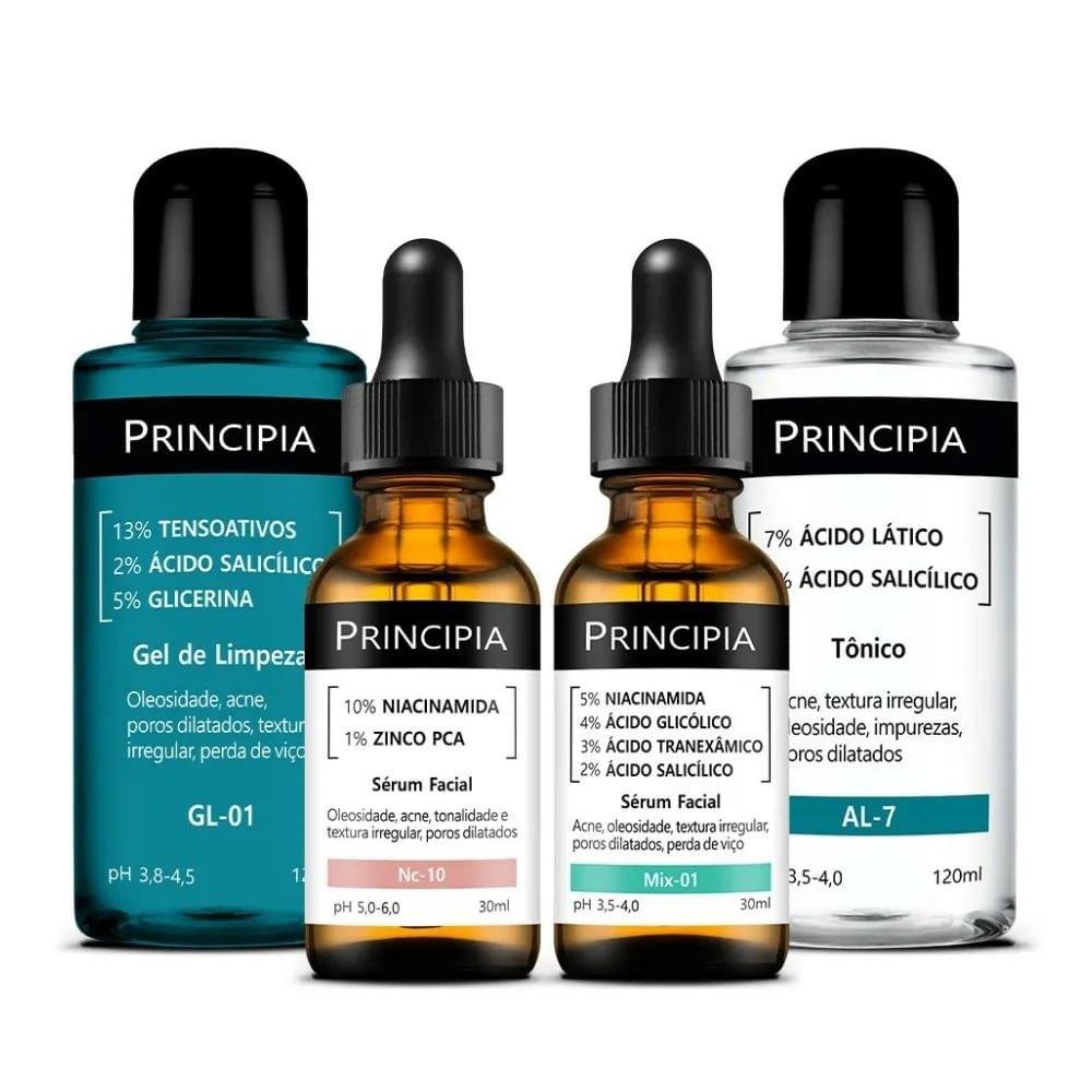 Kit Anti-acne Avançado  Principia Gel de Limpeza Gl-01 + Sérum Facial NC-10 + Sérum Facial Mix-01 + Tônico Al-7