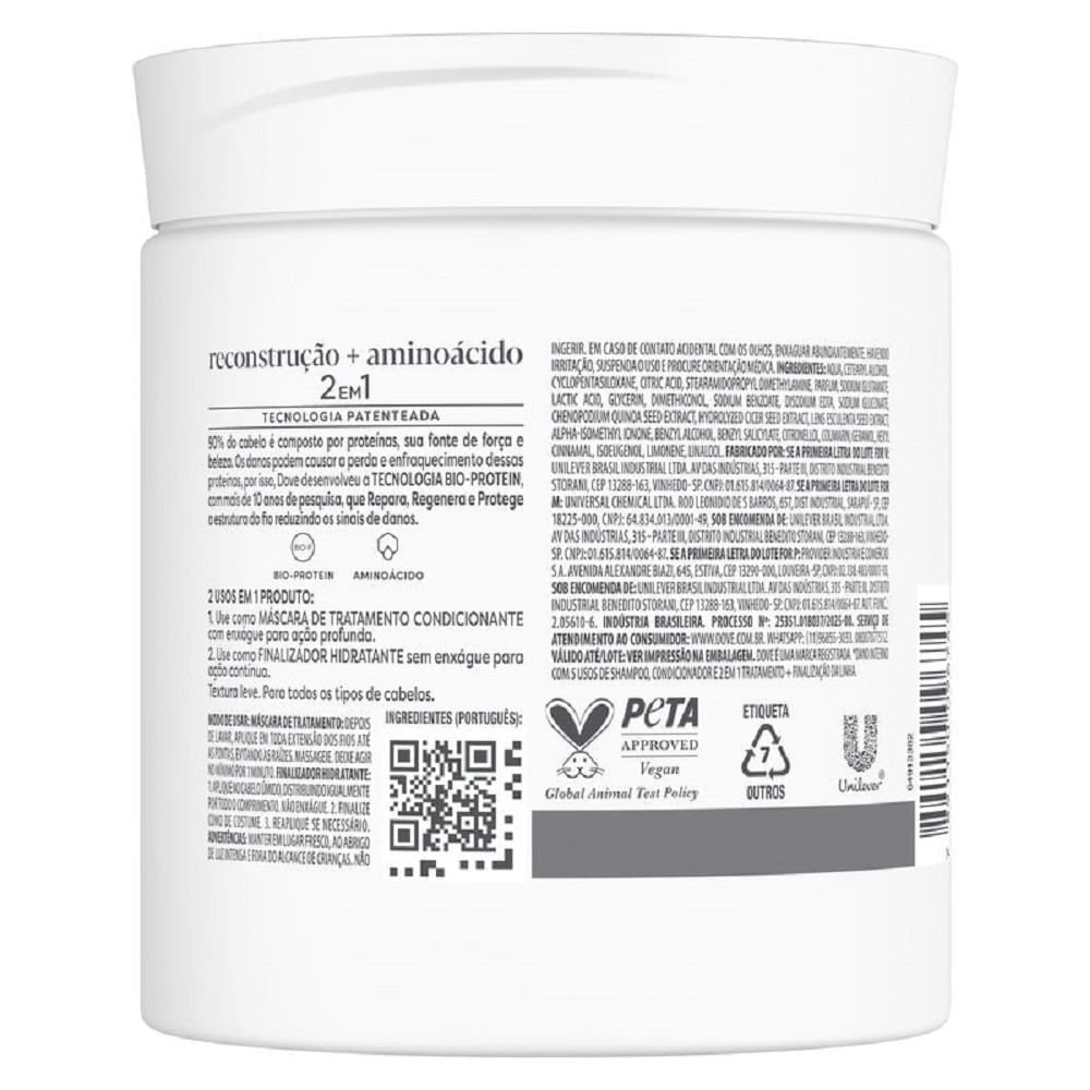 Máscara Cápilar Dove 2em1 Reconstrução + Aminoácido 500g 500g 3
