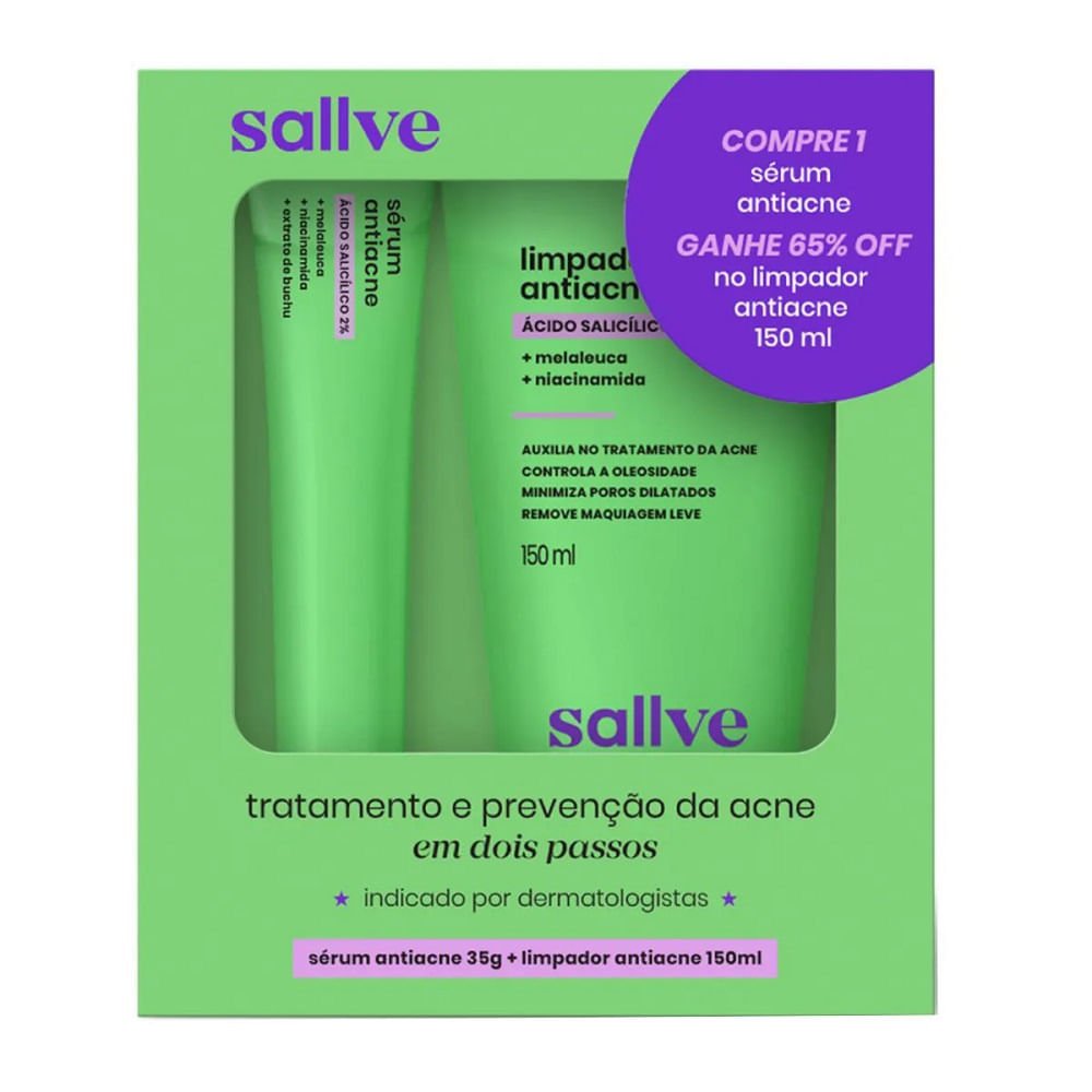 Kit Sérum Facial Antiacne Sallve 35g + Limpador Antiacne 150ml