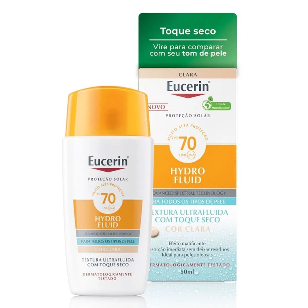 Protetor Solar Facial Eucerin Hydro Fluid Toque Seco Cor Clara Fps70 50ml