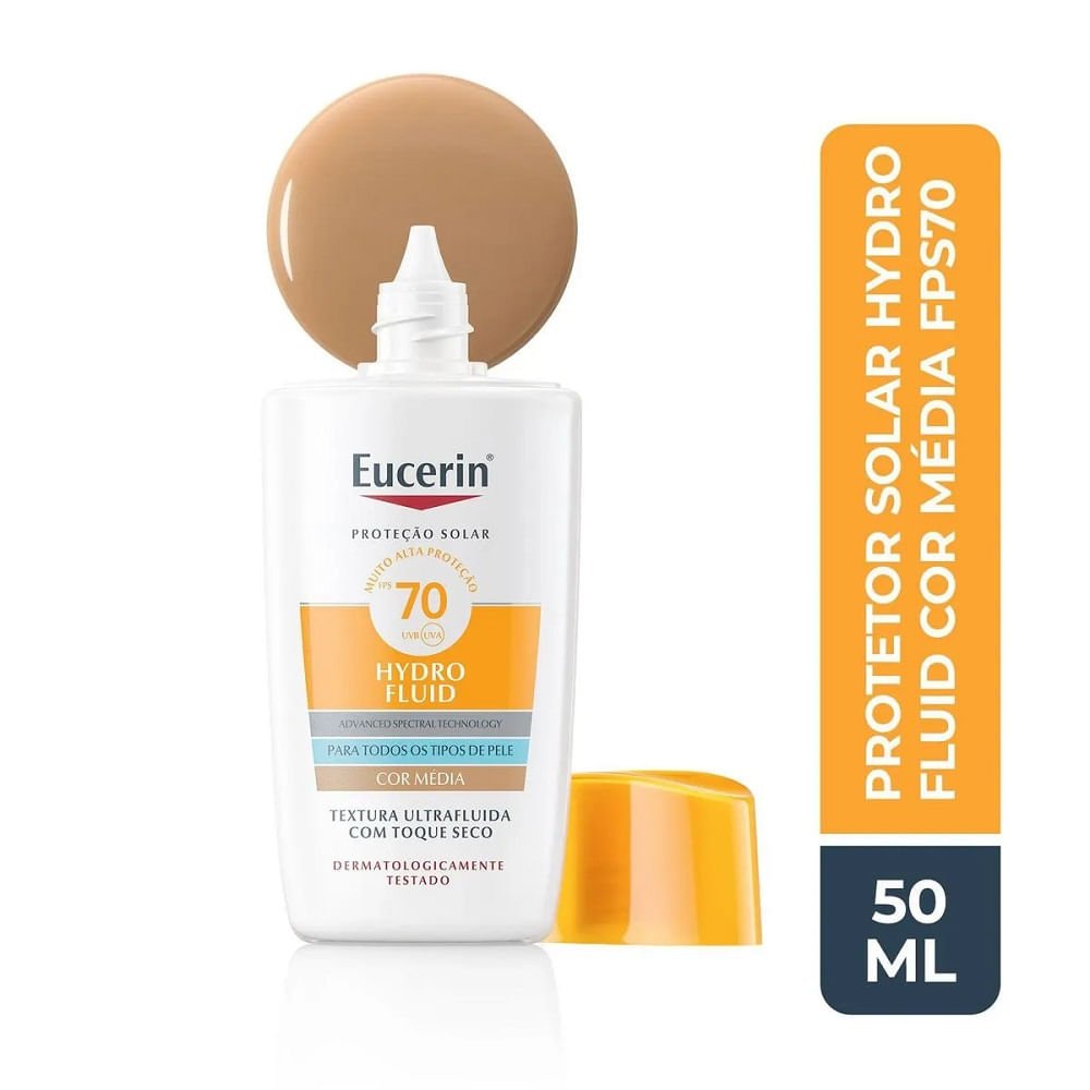 Protetor Solar Facial Eucerin Hydro Fluid Toque Seco Cor Média Fps70 50ml Cor Média 2