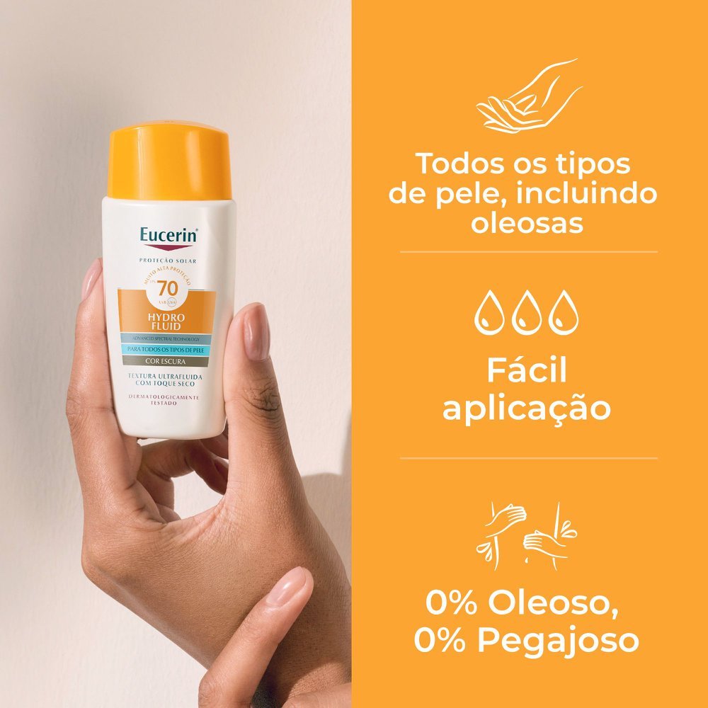 Protetor Solar Facial Eucerin Hydro Fluid Toque Seco Cor Escura Fps70 50ml Cor Escura 6