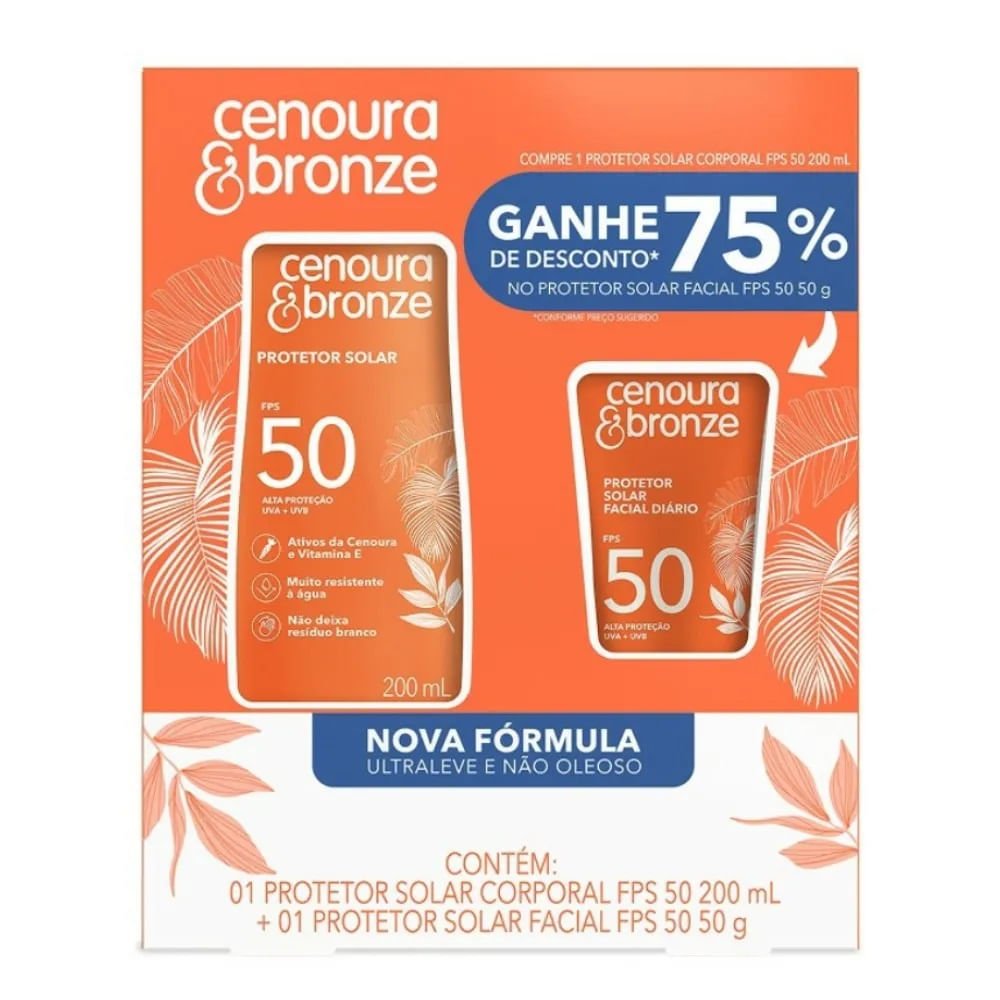 Kit Cenoura & Bronze Protetor Solar Corporal FPS 50 200ml + Protetor Solar Facial FPS 50 50g