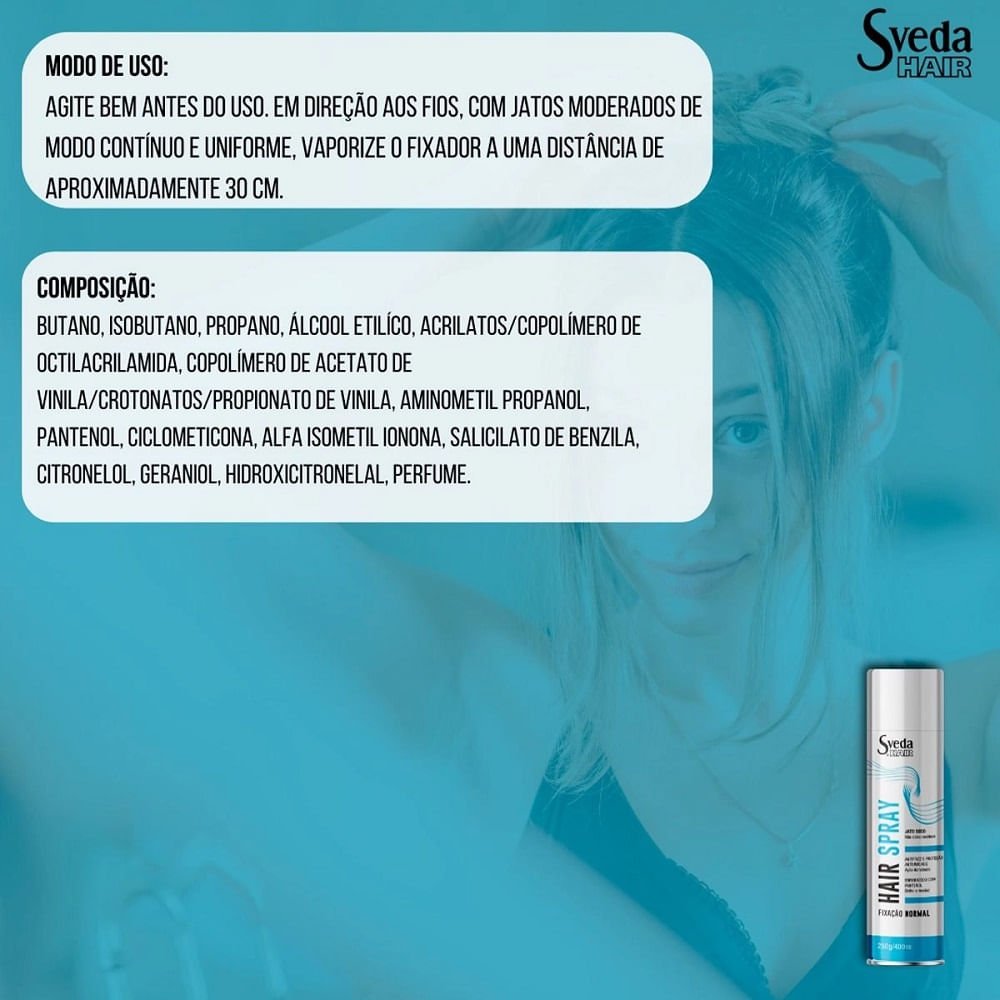 Fixador de Cabelo Hair Spray Sveda Fixação Normal 400ml 400ml 3