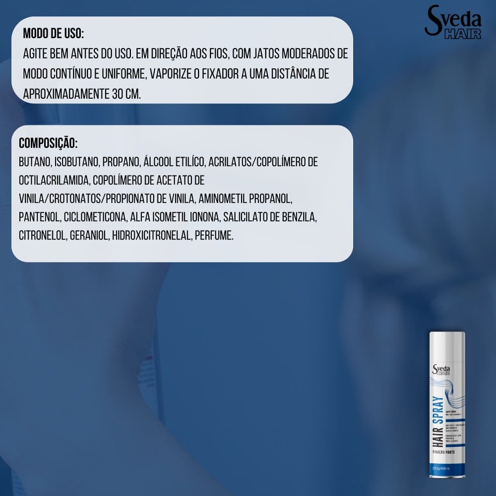 Fixador de Cabelo Hair Spray Sveda Fixação Forte 400ml 400ml 3