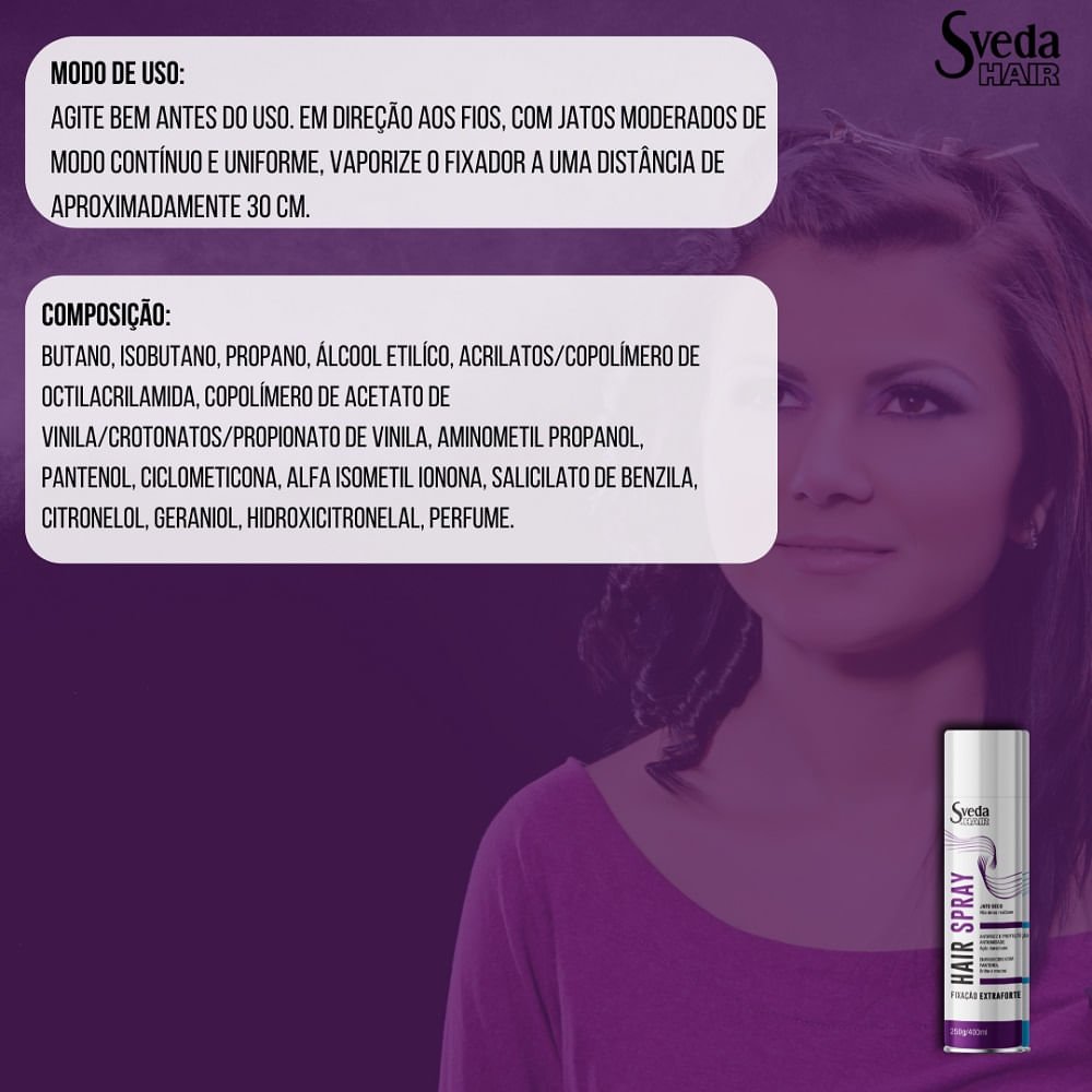 Fixador de Cabelo Hair Spray Sveda Fixação Extra Forte 400ml 400ml 3