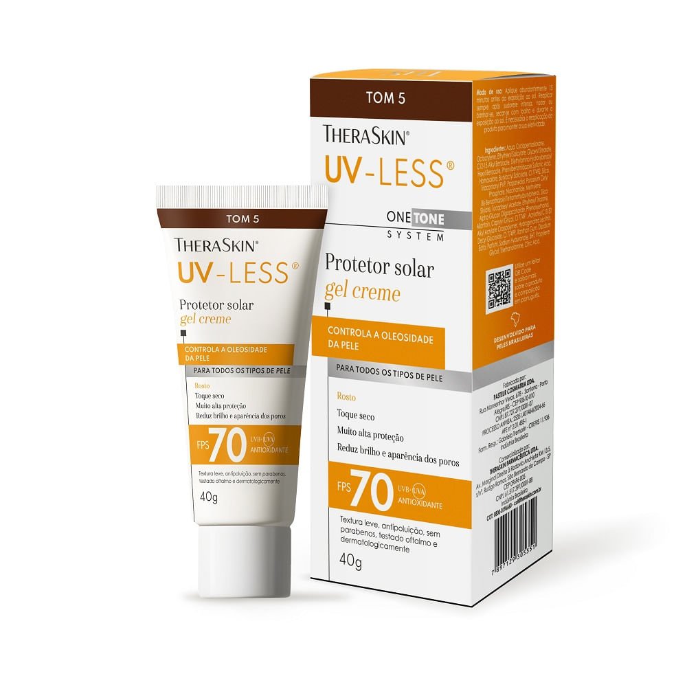 Protetor Solar Gel Creme TheraSkin UV-Less Tom 5 Fps70 40g