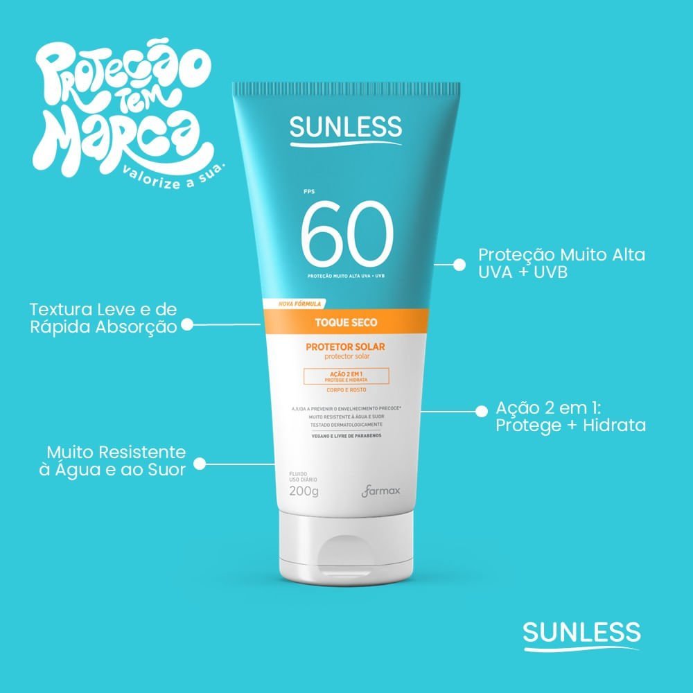 Protetor Solar Corporal Sunless Toque Seco FPS60 200g 200g 4