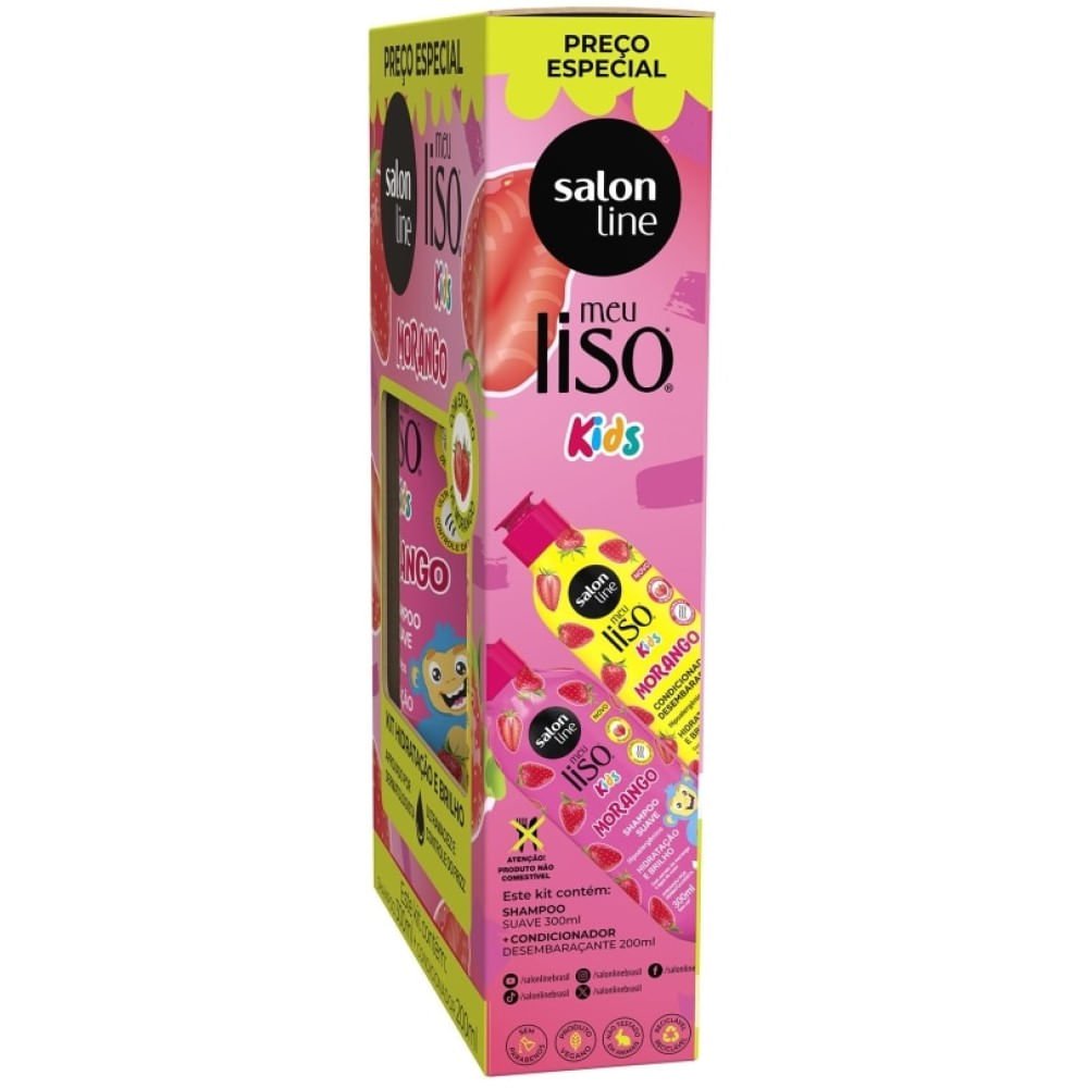 Kit Salon Line Meu Liso Kids Morango Shampoo 300ml + Condicionador 200ml ÚNICO 2