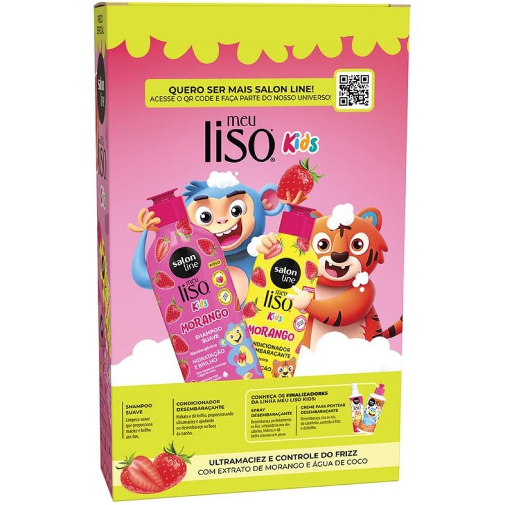Kit Salon Line Meu Liso Kids Morango Shampoo 300ml + Condicionador 200ml ÚNICO 3