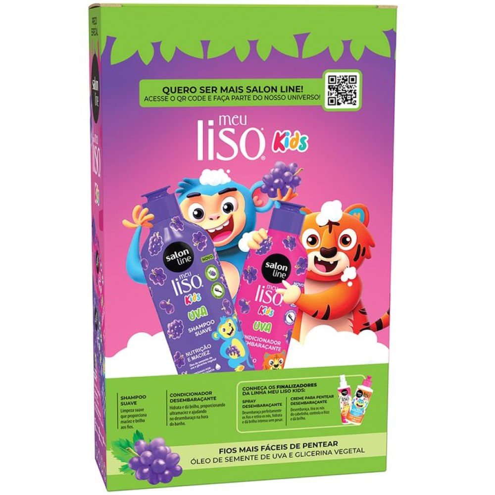 Kit Salon Line Meu Liso Kids Uva Shampoo 300ml + Condicionador 200ml ÚNICO 3