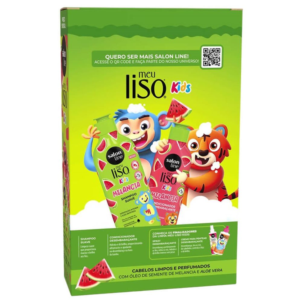 Kit Salon Line Meu Liso Kids Melancia Shampoo 300ml + Condicionador 200ml ÚNICO 3