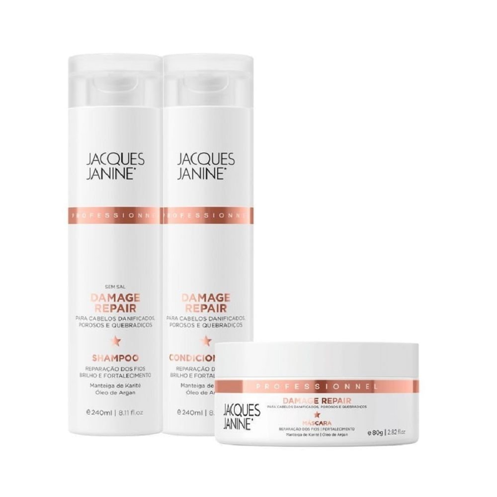 Kit Shampoo + Condicionador 240ml + Máscara Capilar Jacques Janine Damage Repair 80g ÚNICO 2