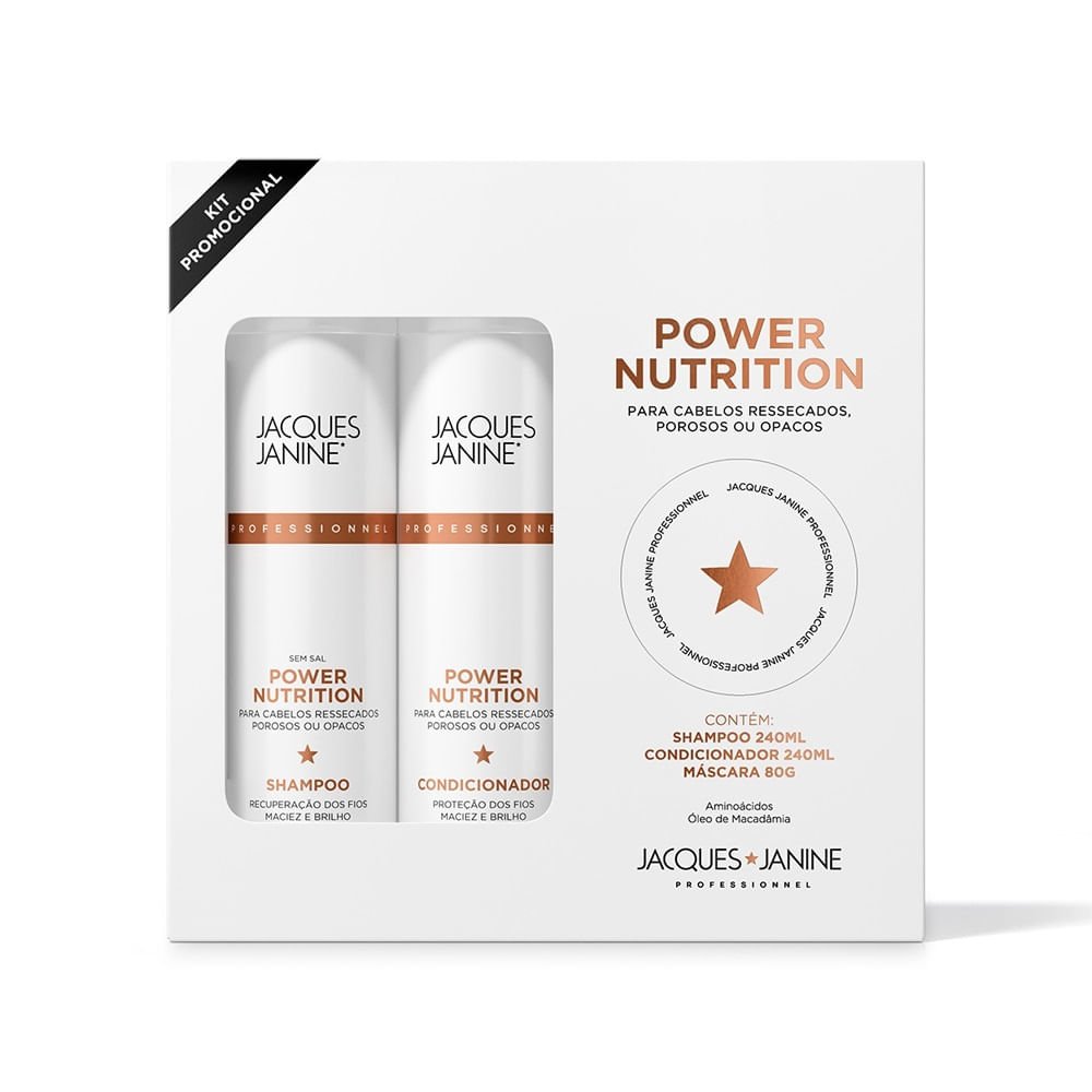 Kit Shampoo + Condicionador 240ml + Máscara Capilar Jacques Janine Power Nutrition 80g