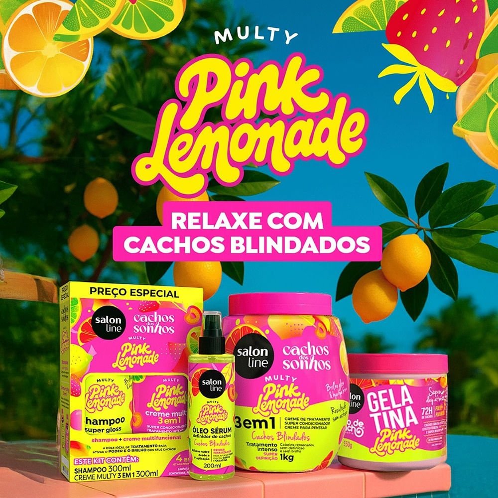 Gelatina Capilar Salon Line Cachos dos Sonhos Pink Lemonade 550g 550g 4