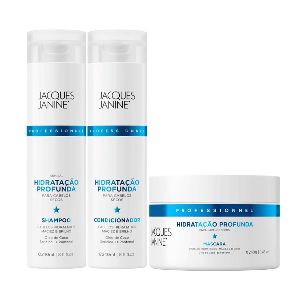 Kit Shampoo + Condicionador 240ml + Máscara Capilar Jacques Janine Hidratação Profunda 80g ÚNICO 2