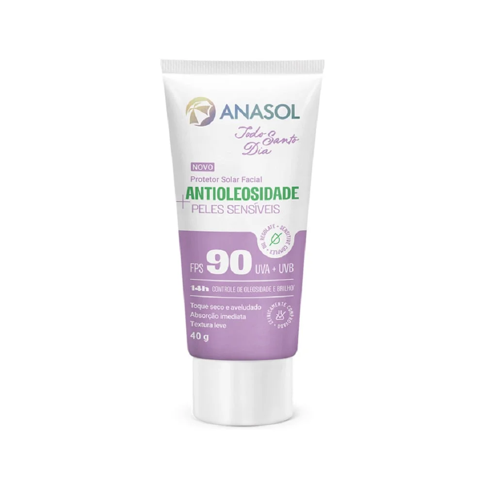 Protetor Solar Facial Anasol Todo Santo Dia Antioleosidade Peles Sensíveis Fps90 40g
