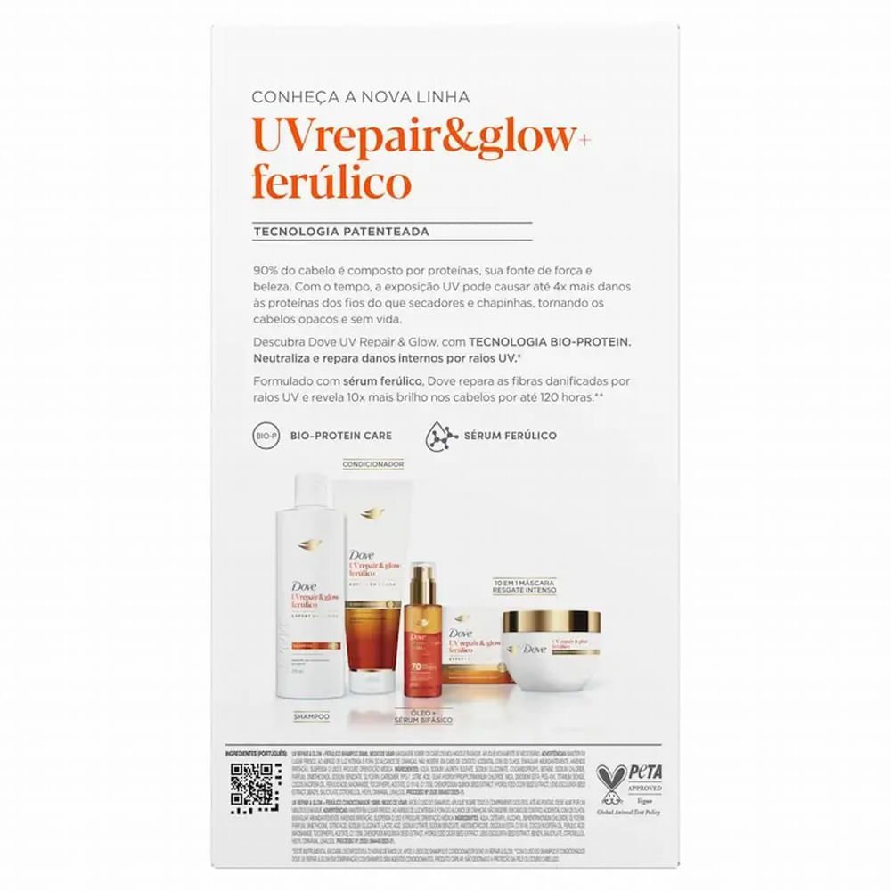 Kit Dove Uv Repair & Glow + Ferúlico Shampoo 350ml + Condicionador 150ml ÚNICO 4