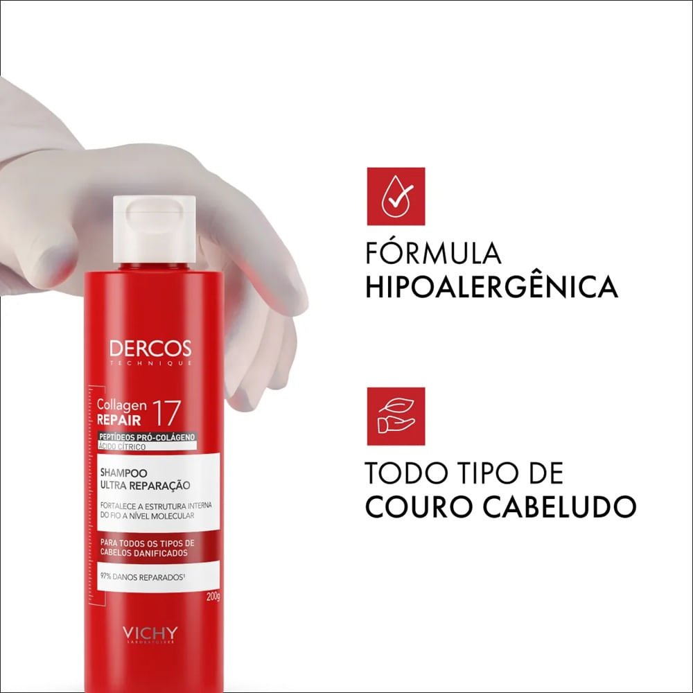 Shampoo Ultra Reparação Vichy Dercos Collagen Repair 17 200g 200g 3