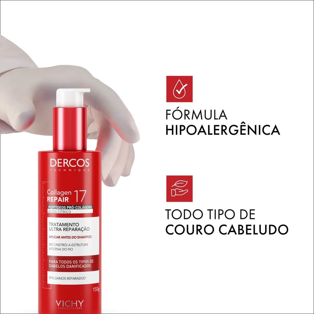 Pré-Shampoo Tratamento Ultra Reparação Vichy Dercos Collagen Repair 17 150g 150g 3