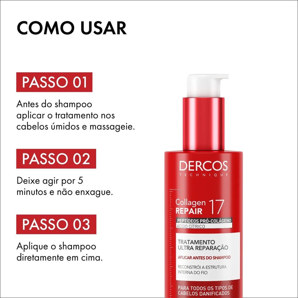 Pré-Shampoo Tratamento Ultra Reparação Vichy Dercos Collagen Repair 17 150g 150g 4