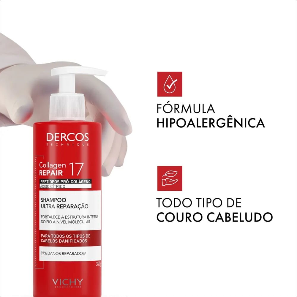 Shampoo Ultra Reparação Vichy Dercos Collagen Repair 17 390g 390g 3