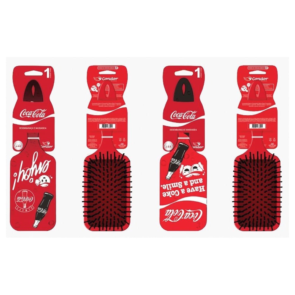 Escova de Cabelo Condor Raquete Coca Cola Sortida Vermelho 3
