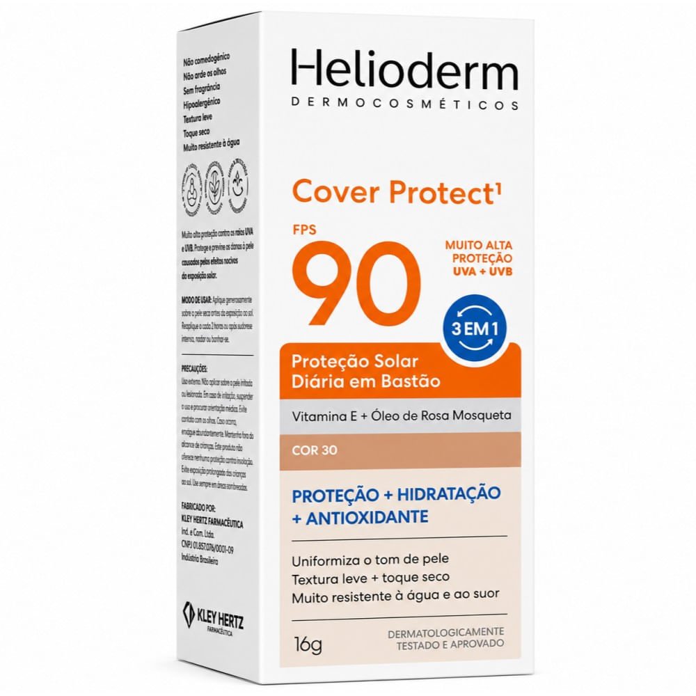 Protetor Solar Bastão Helioderm Cover Protect Fps90 Cor 30 16g