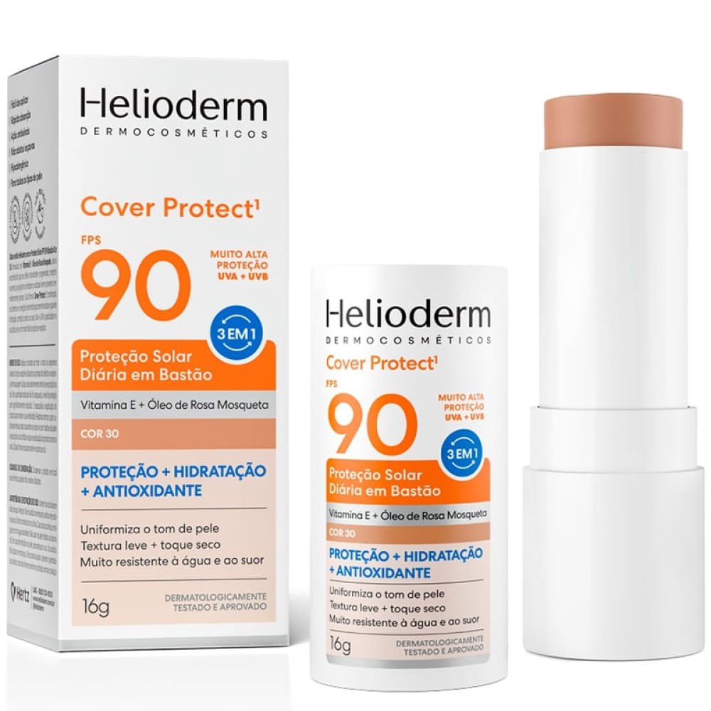 Protetor Solar Bastão Helioderm Cover Protect Fps90 Cor 30 16g 16g 3