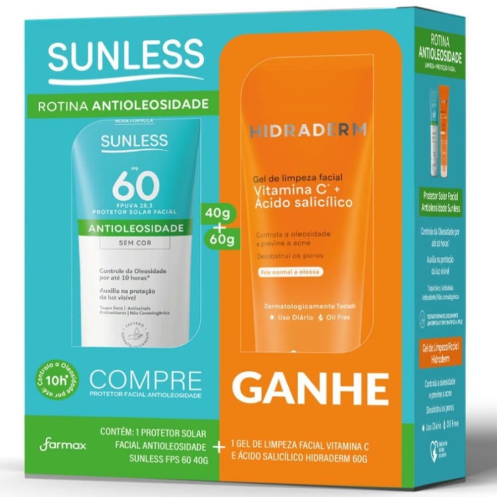 Kit Protetor Sunless Fps60 40g + Gel Limpeza Hidraderm 60g